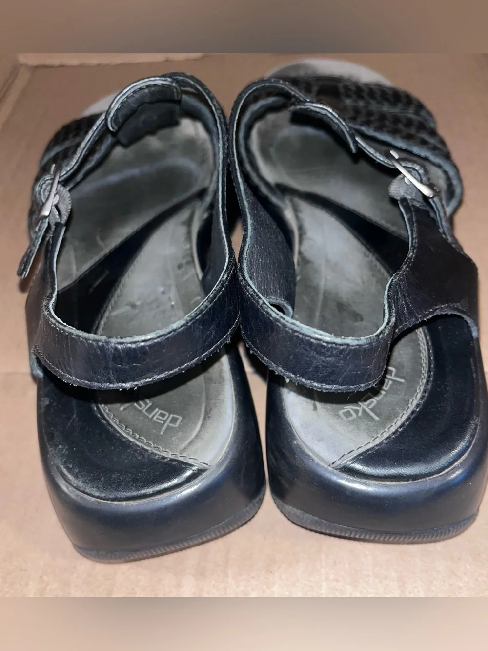 Dansko‎ Marley Black Leather T-strap Sandals Braided Fisherman Slingback 41